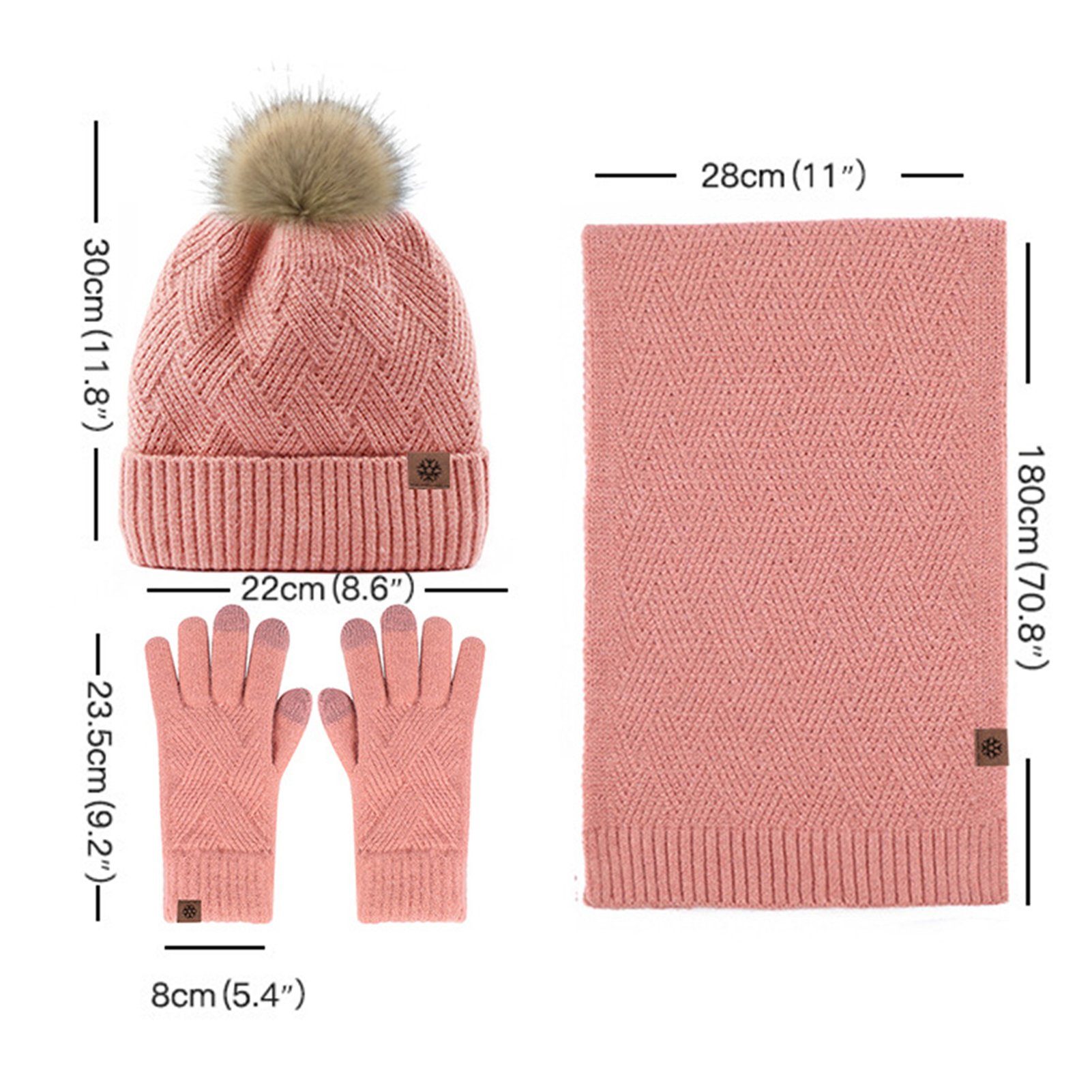 Rutaqian Beanie 3 in 1 Lang Winter Und Damen Handschuh Schal warmes Handschuhe Damen StrickmüTze für Beanie Warm Fleece-Set, Set) MüTze Set (kältebeständiges, Schal