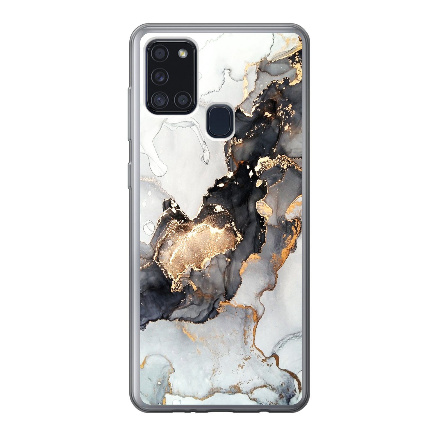MuchoWow Handyhülle für Samsung Galaxy A21s Marmor - Schwarz - Weiß - Gold - Luxus - Abstr, Smartphone-Bumper, Print, Handy Schutzhülle Dünn