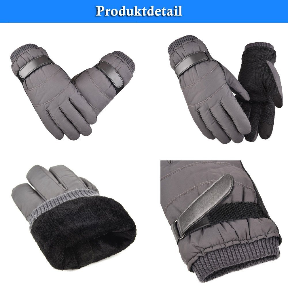 Handschuhe Grau Wärmedämmung Winter Fahrhandschuhe Warm Fahrradhandschuhe Qelus