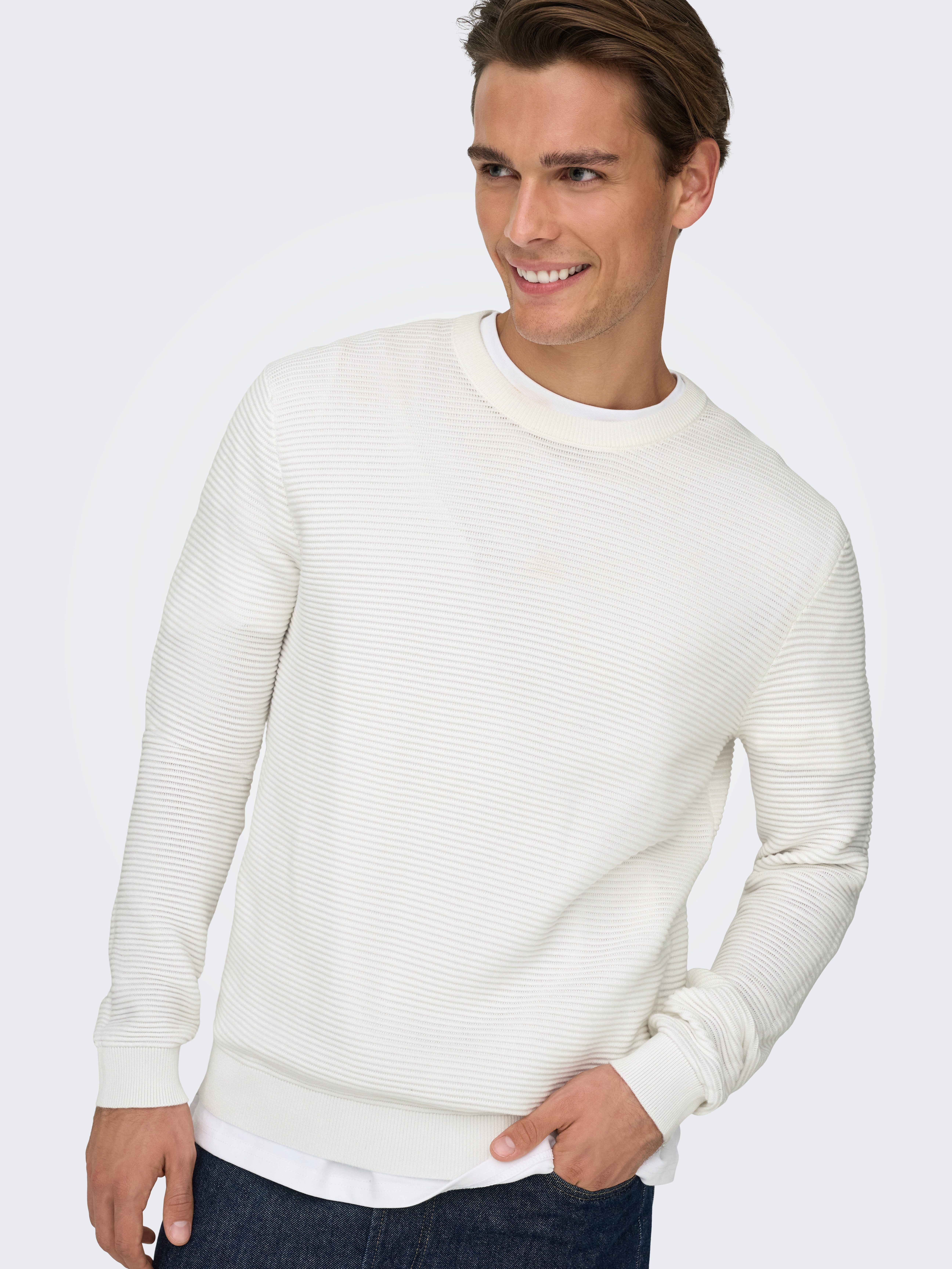 ONLY & SONS Rundhalspullover ONSRON REG LS CREW NECK KNIT NOOS Baumwolle, r günstig online kaufen