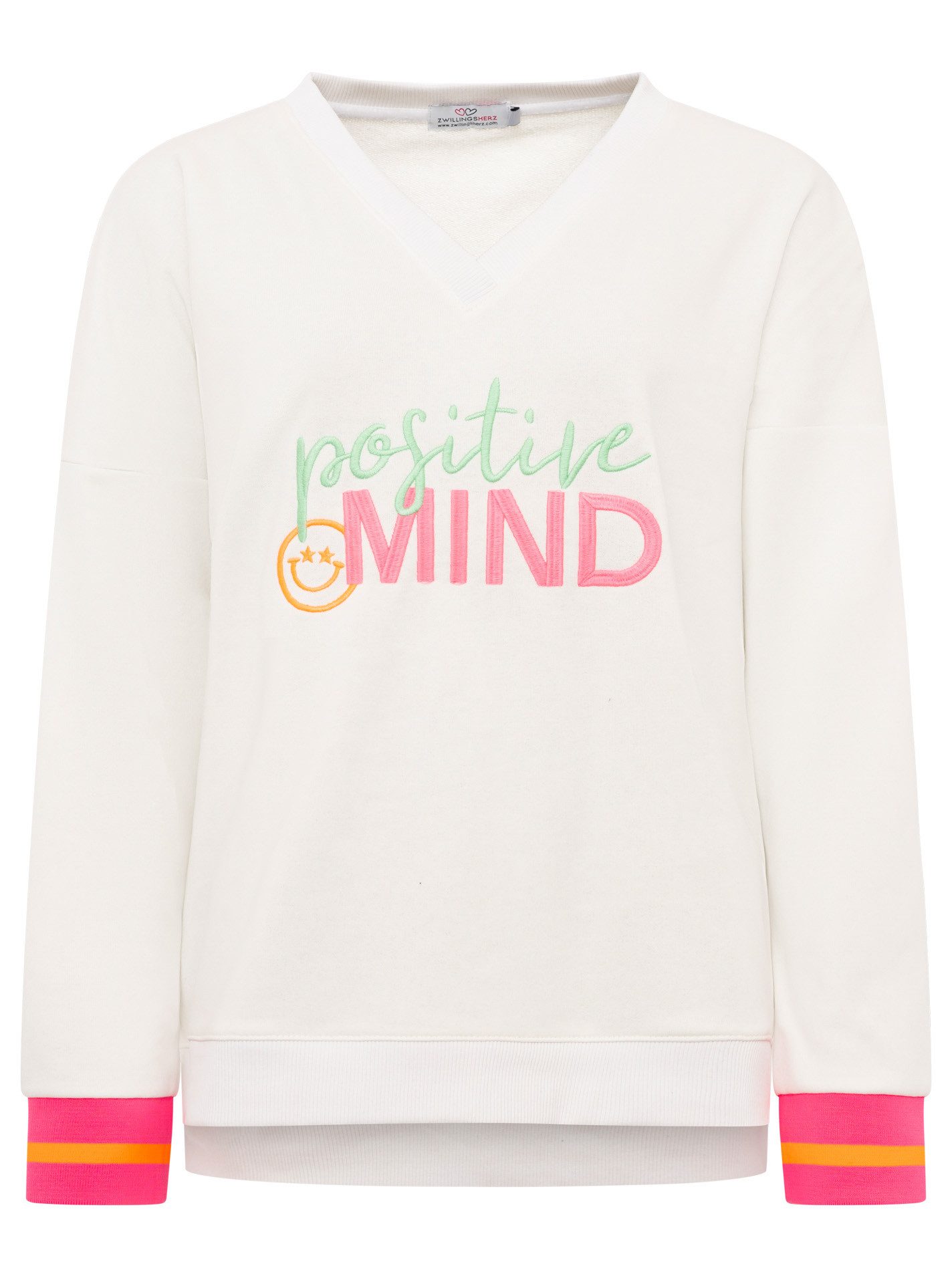 Zwillingsherz Hoodie "Positive Mind" neonfarbenen Bündchen, V-Ausschnitt, S günstig online kaufen