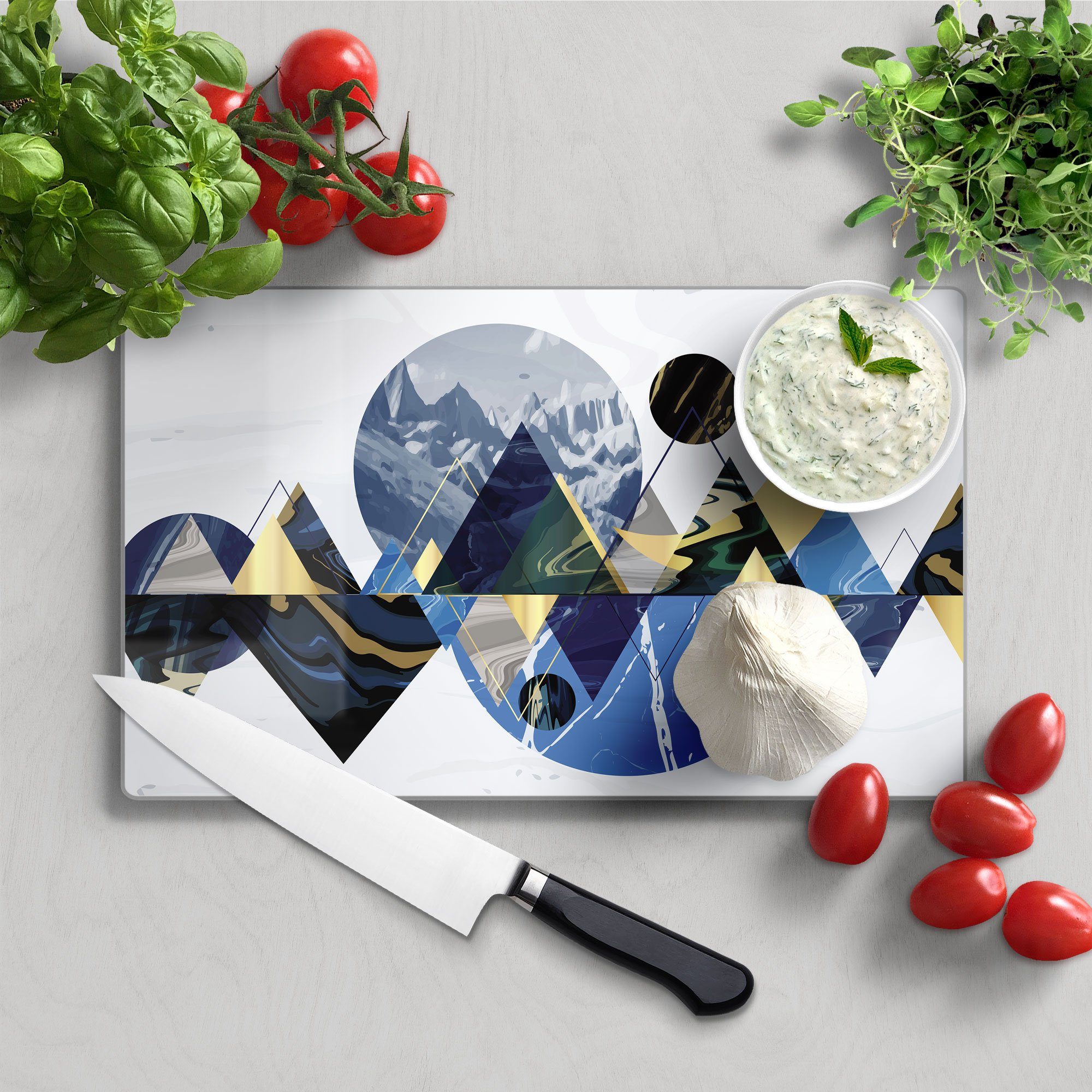 Glas, 'Nächtliche Bergkulisse', Frühstücksbrett Schneidebrett DEQORI Schneideplatte Platte