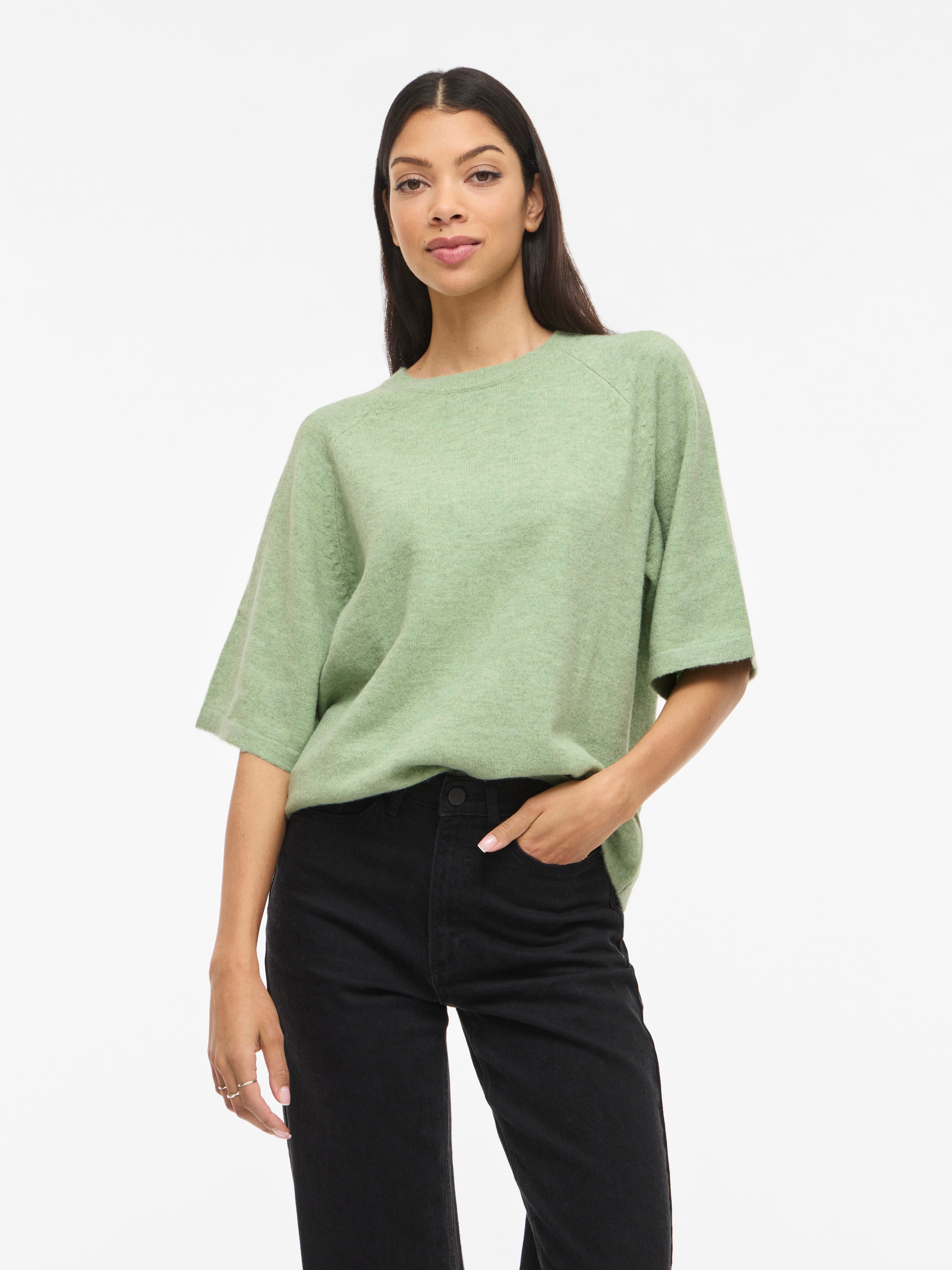 Vila Strickpullover VILIGA 2/4 O-NECK KNIT TOP - NOOS Materialmix, relaxed fit