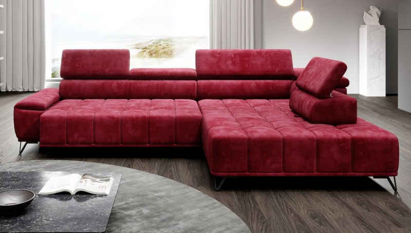 Sofa Dreams Ecksofa Funktionssofa Davino L Form rot, mechanisch verstellbare Kopfstützen, elektrisch verstellbare Sitztiefe