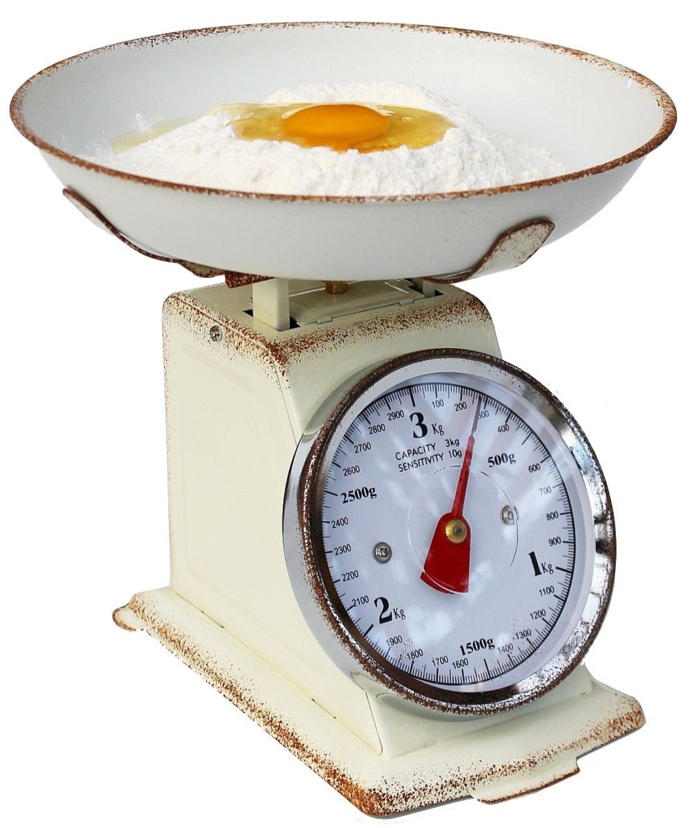 DanDiBo Küchenwaage »Küchenwaage Waage Analog Retro Mechanisch mit Schüssel bis 3kg Vintage Beige Tara Funktion«