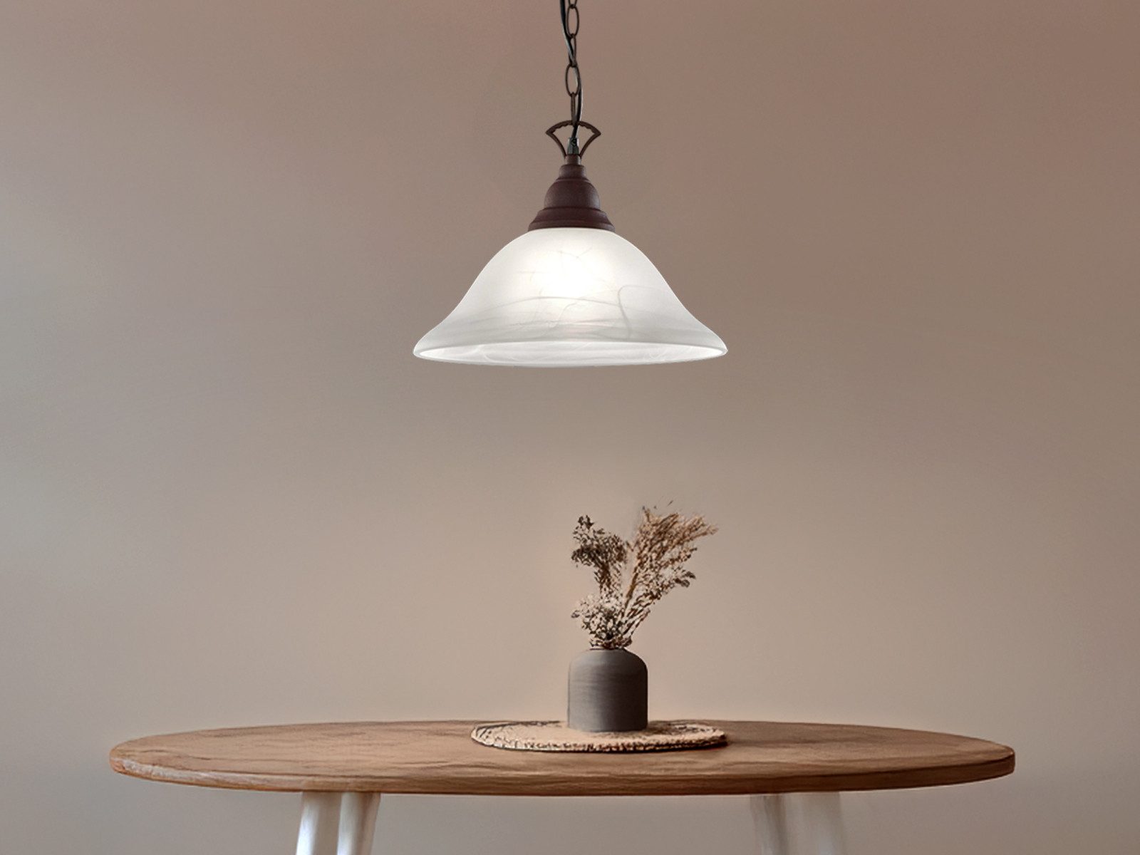 Reality Leuchten LED Pendelleuchte Landhaus mit Glasschirm Weiß Ø 33,5cm, dimmbar, LED wechselbar, Warmweiß, Esstisch-Lampe hängend, Esszimmerlampe einflammig i – Bild 5 von 5