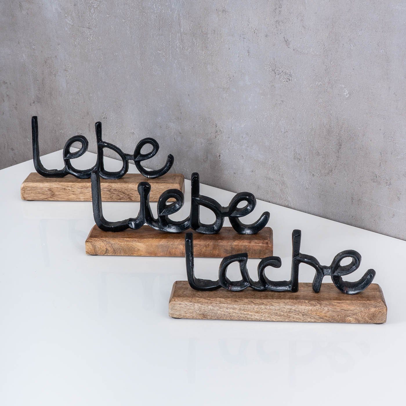 Levandeo® Deko-Schriftzug, 3er Set Schriftzug Lebe Lache Liebe L22cm Metall Schwarz Mango Holz