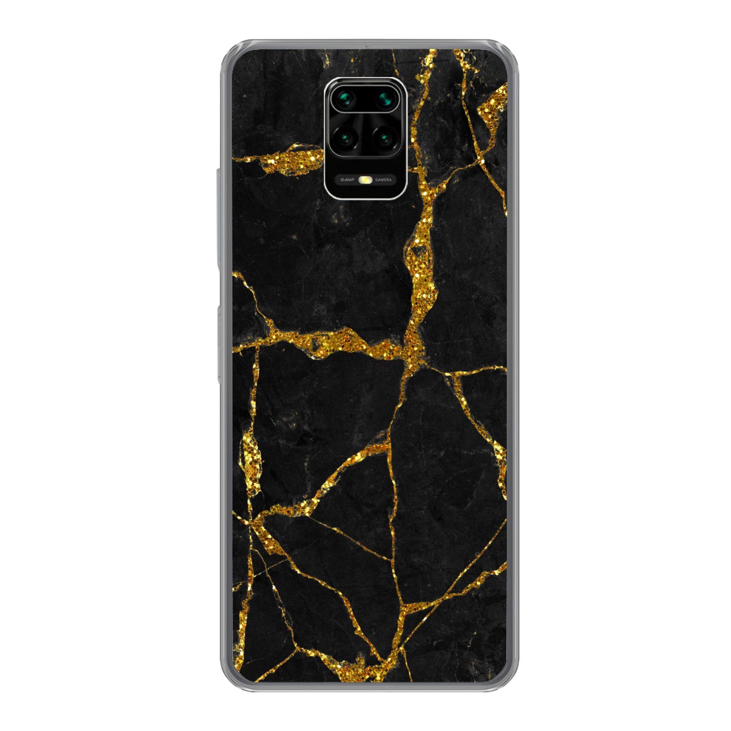 MuchoWow Handyhülle für Xiaomi Redmi Note 9 Pro Marmor - Gold - Schwarz - Marmoroptik - Gl, Phone Case, Silikon, Schutzhülle Dünn