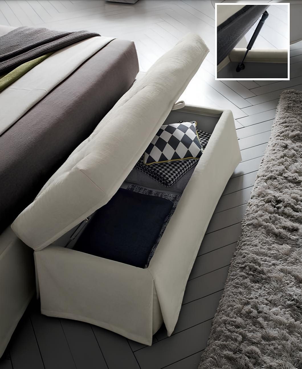 JVmoebel Truhenbank Beige Polsterhocker aus Textil mit Stauraum und Holzrahmen (1-St), Made in Europa