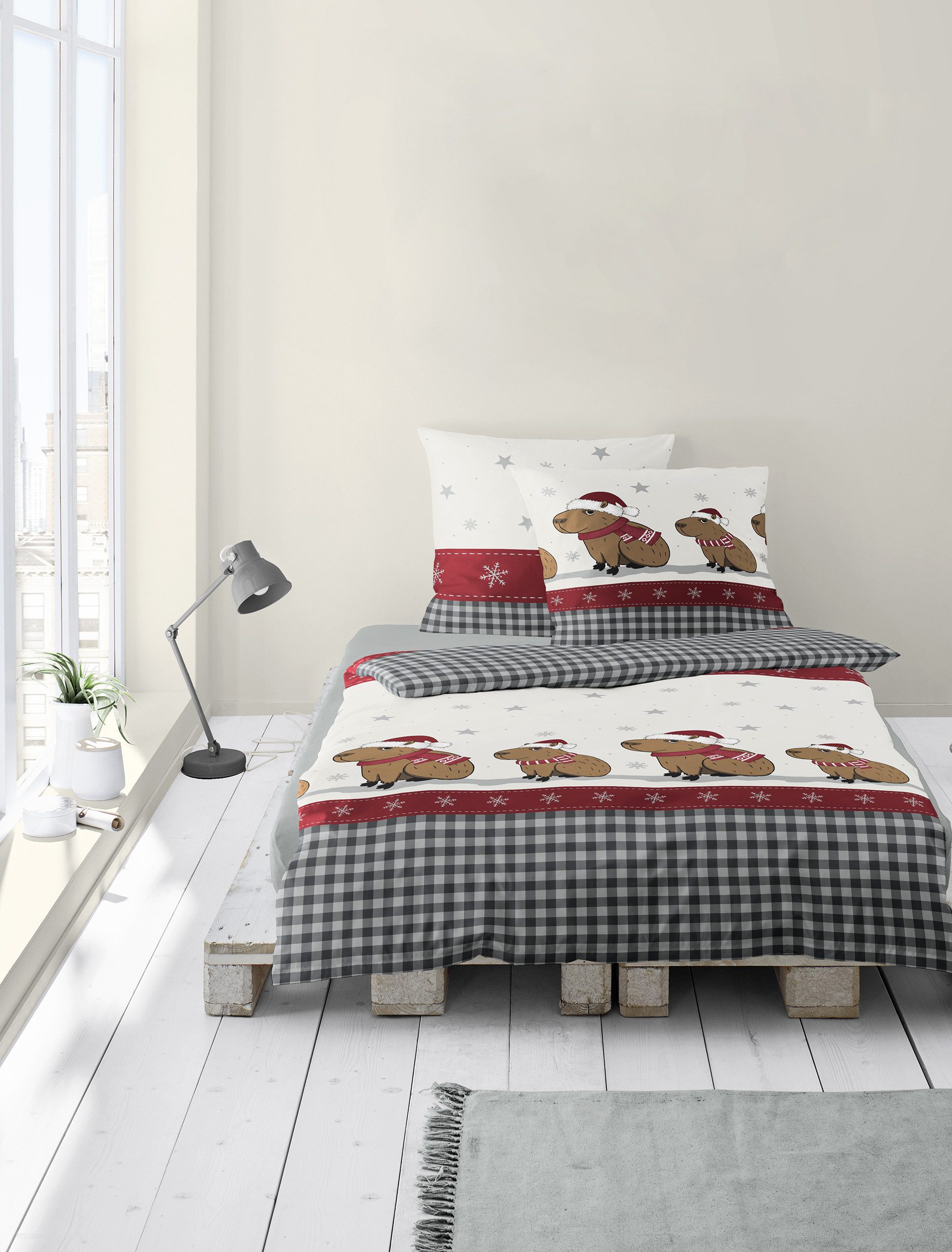 BIERBAUM Bettwäsche Wichtel, Biber, 2 teilig, 100 % Baumwolle, Biber, unterschiedliche Weihnachts-Designs