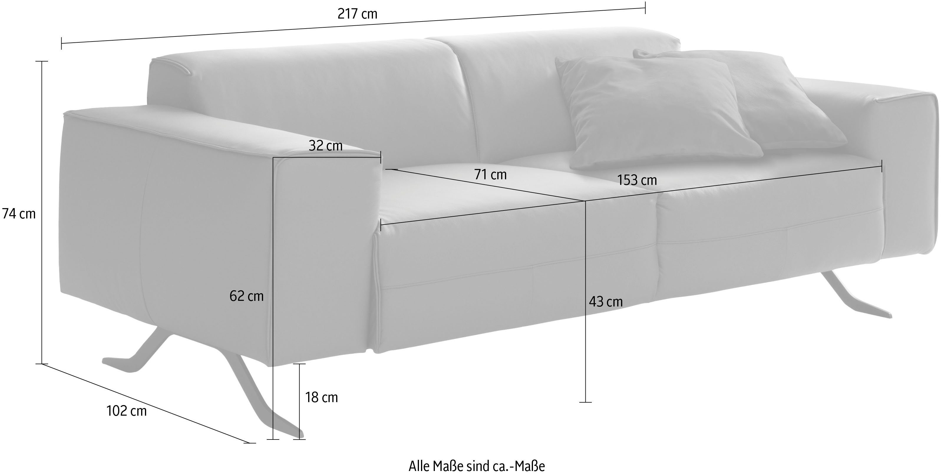 designwerk Beauty, mit 217 Breite cm Füßen, 2,5-Sitzer eleganten