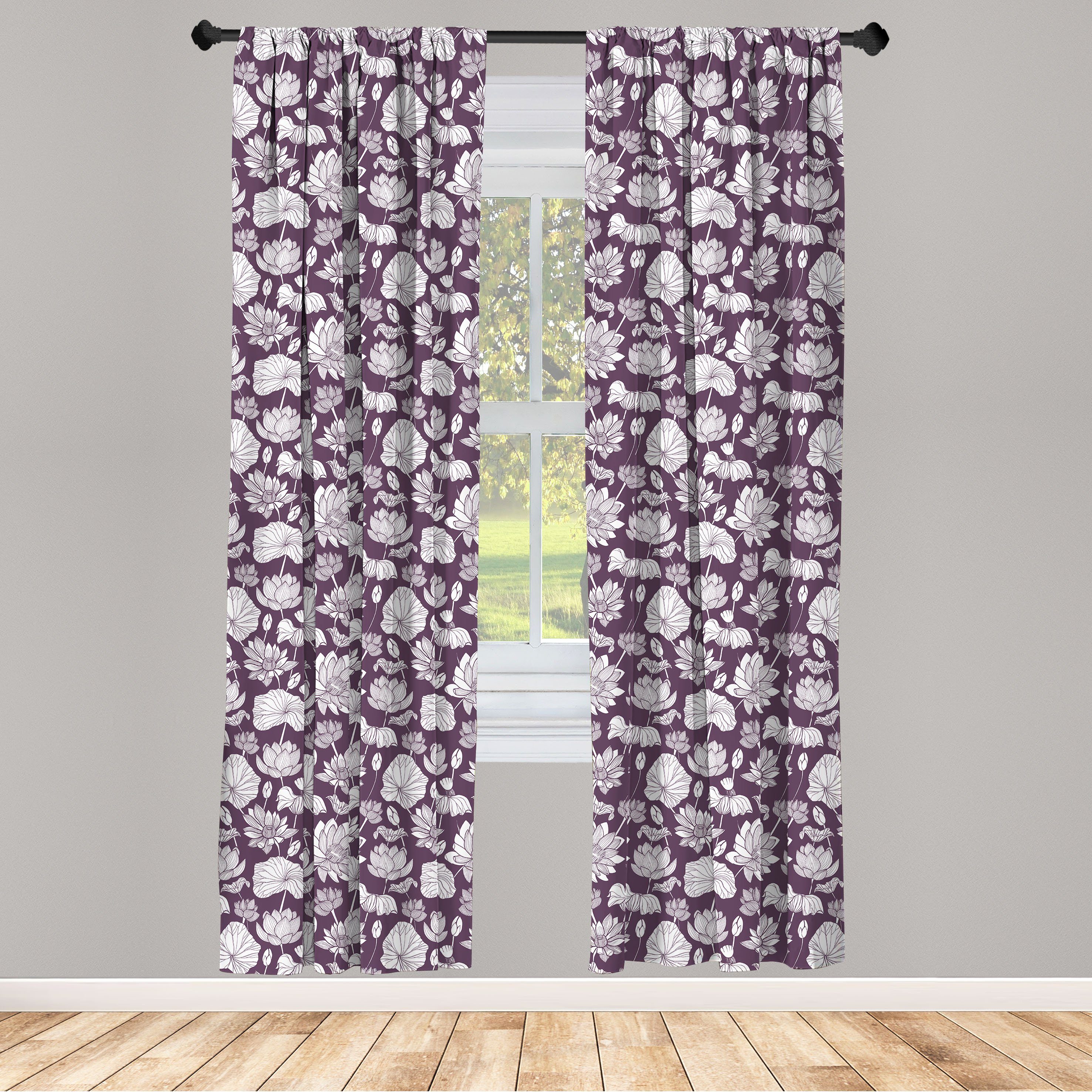 Gardine Vorhang für Wohnzimmer Schlafzimmer Blume Dekor, Blumenweinl Monochrome Abakuhaus, Microfaser