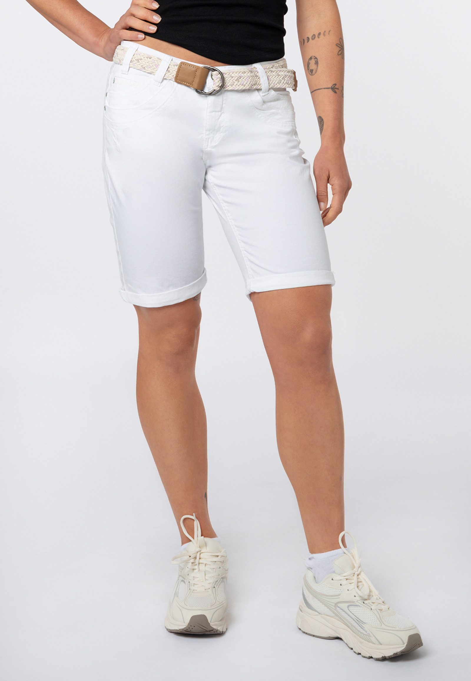 SUBLEVEL Bermudas Damen Stretch-Twill-Shorts mit Flechtgürtel Kurze Hose aus Baumwolle, bequem, inkl. Gürtel