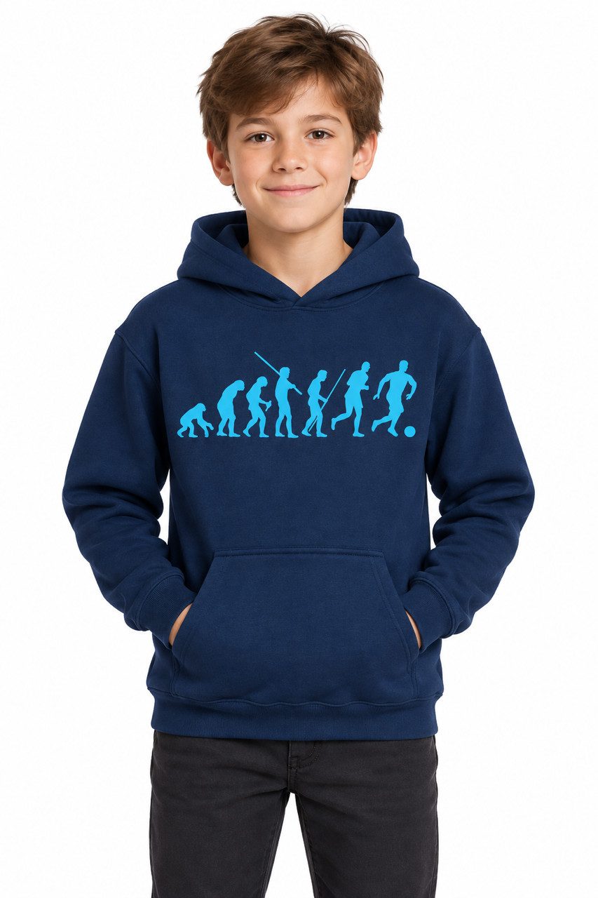 coole-fun-t-shirts Hoodie Kinder Hoodie Fußball Evolution Jungen Mädchen 116–164 Kapuze Fußballverein Fußballtraining Kapuzensweatshirt Kinder Geschenk