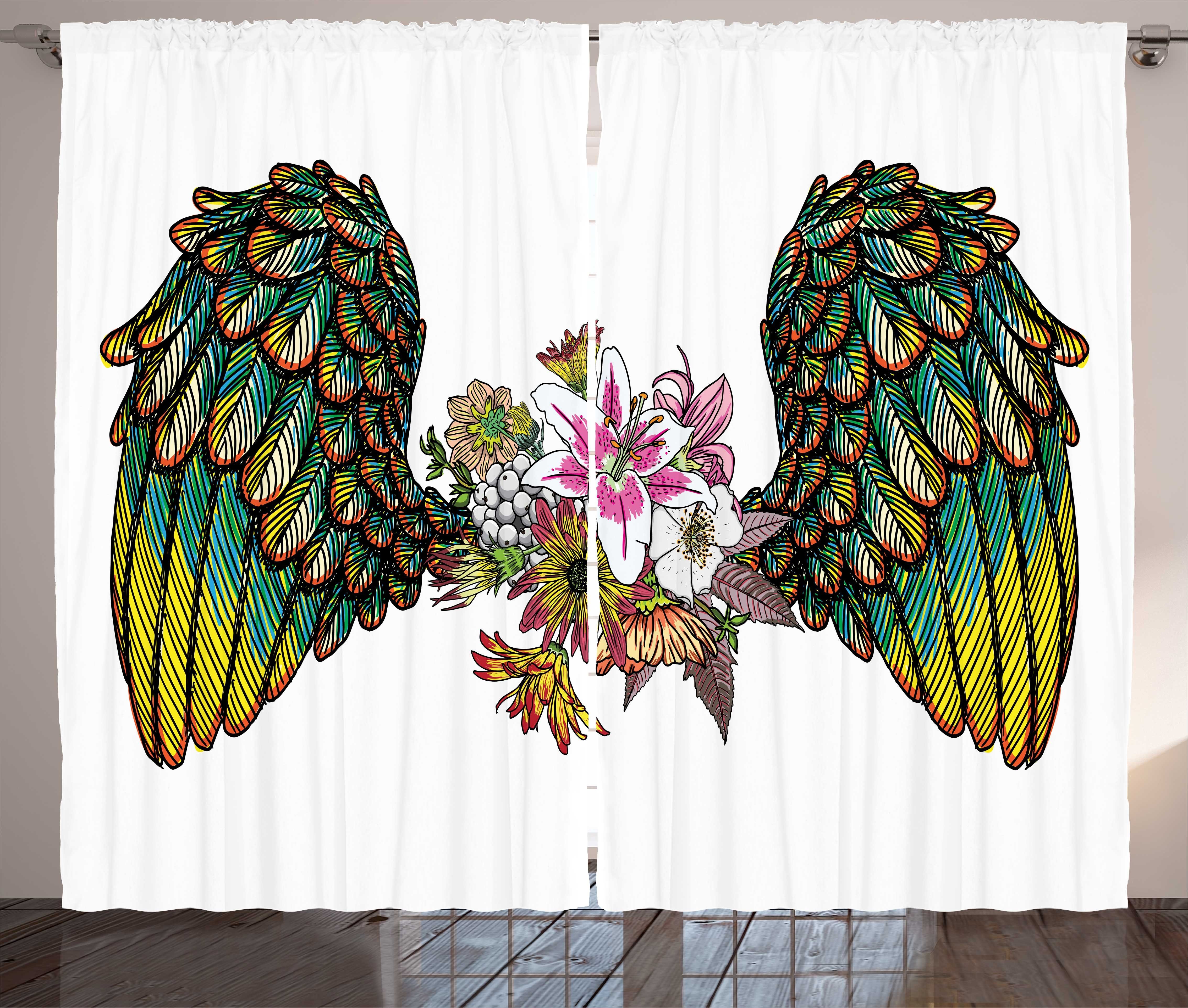 Gardine Schlafzimmer Kräuselband Vorhang mit Schlaufen und Haken, Abakuhaus, angel Wings böhmische Blumen