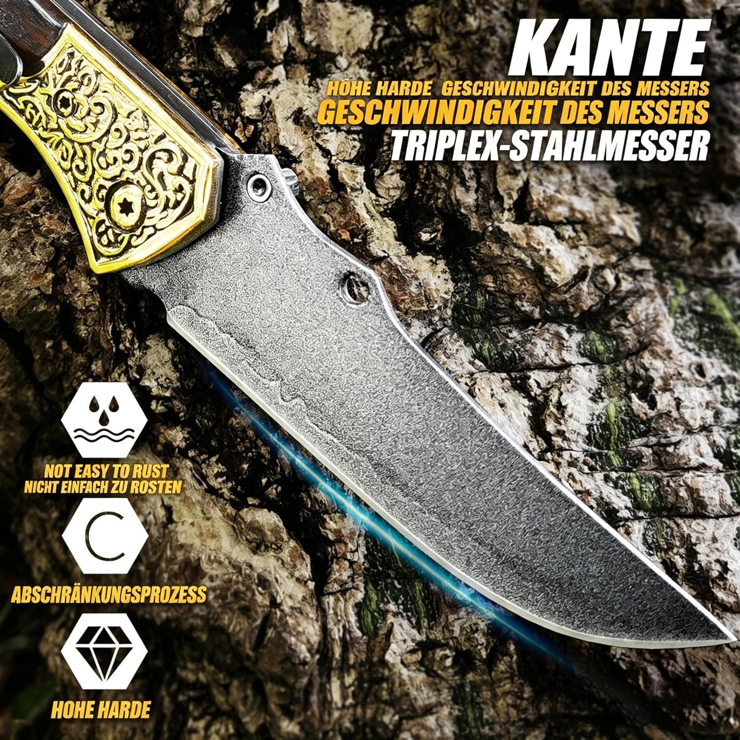 KingLux Damastmesser Damast Taschenmesser Klappmesser, Flipper,Messerscheide Leder – Bild 4 von 5