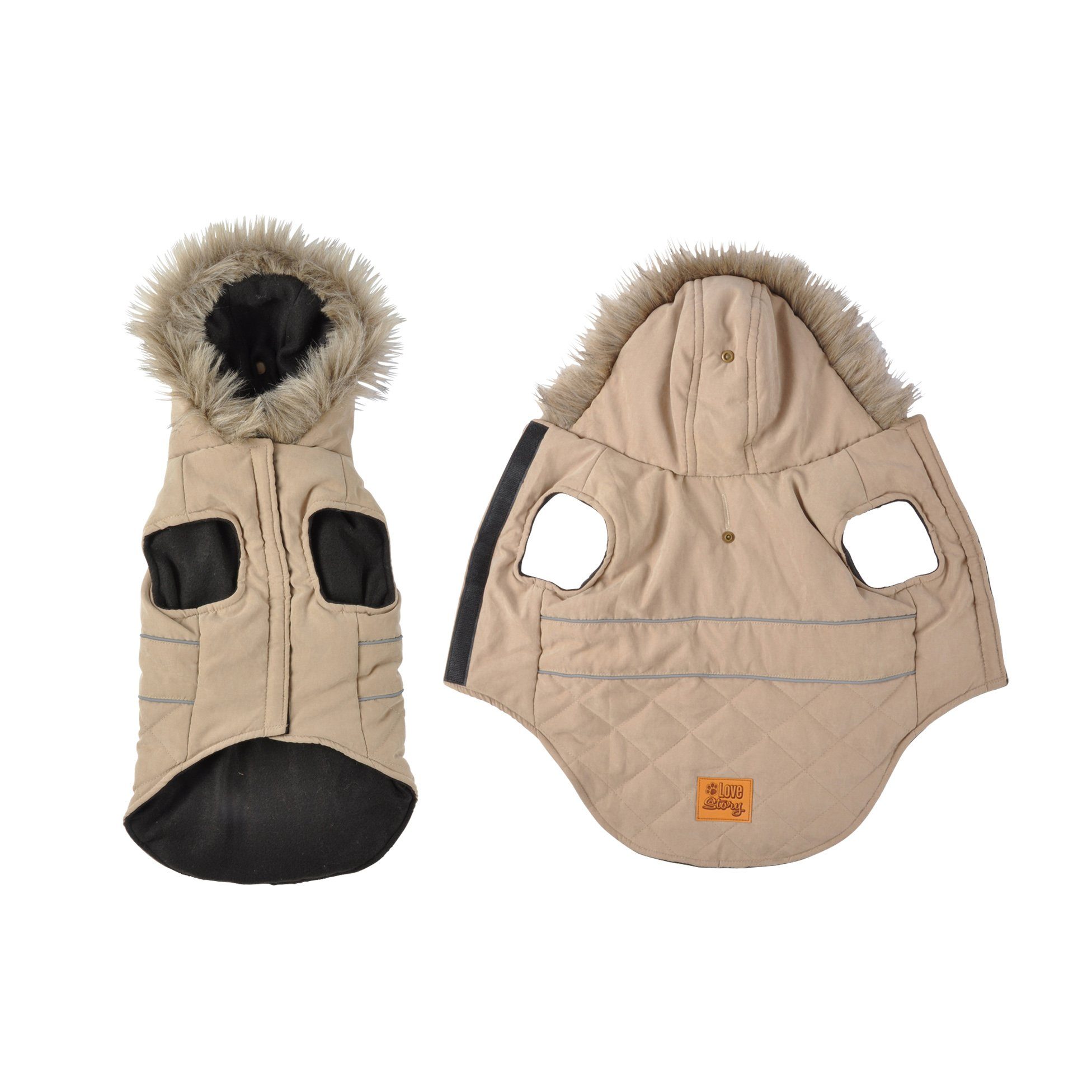 dynamic24 Hundejacke, Winterjacke Hundemantel beige mit Kapuze