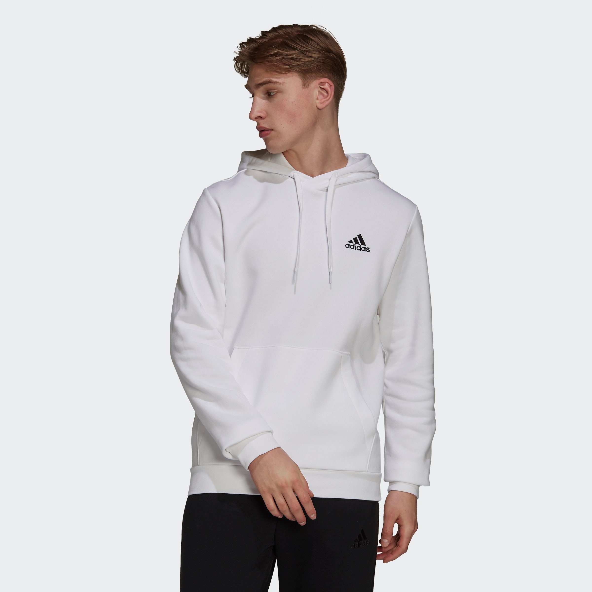 adidas Sportswear Kapuzensweatshirt / White Black FLEECE HOODIE ESSENTIALS