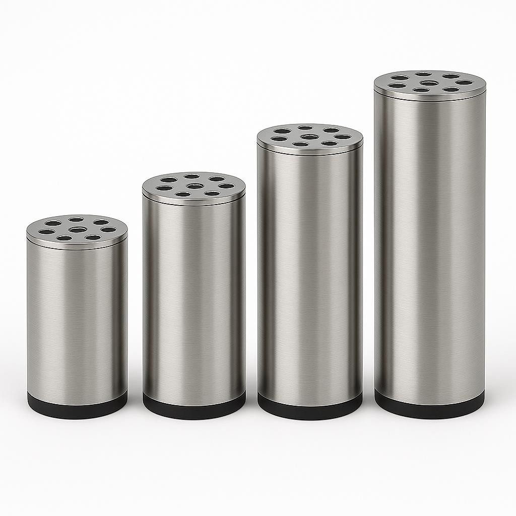 HOOZ Möbelfuß Möbelfüße 4er Set Edelstahl gebürstet – Silber matt – 80–150 mm, (Set, 4-St., 8 cm), in 4 verschiedenen Größen