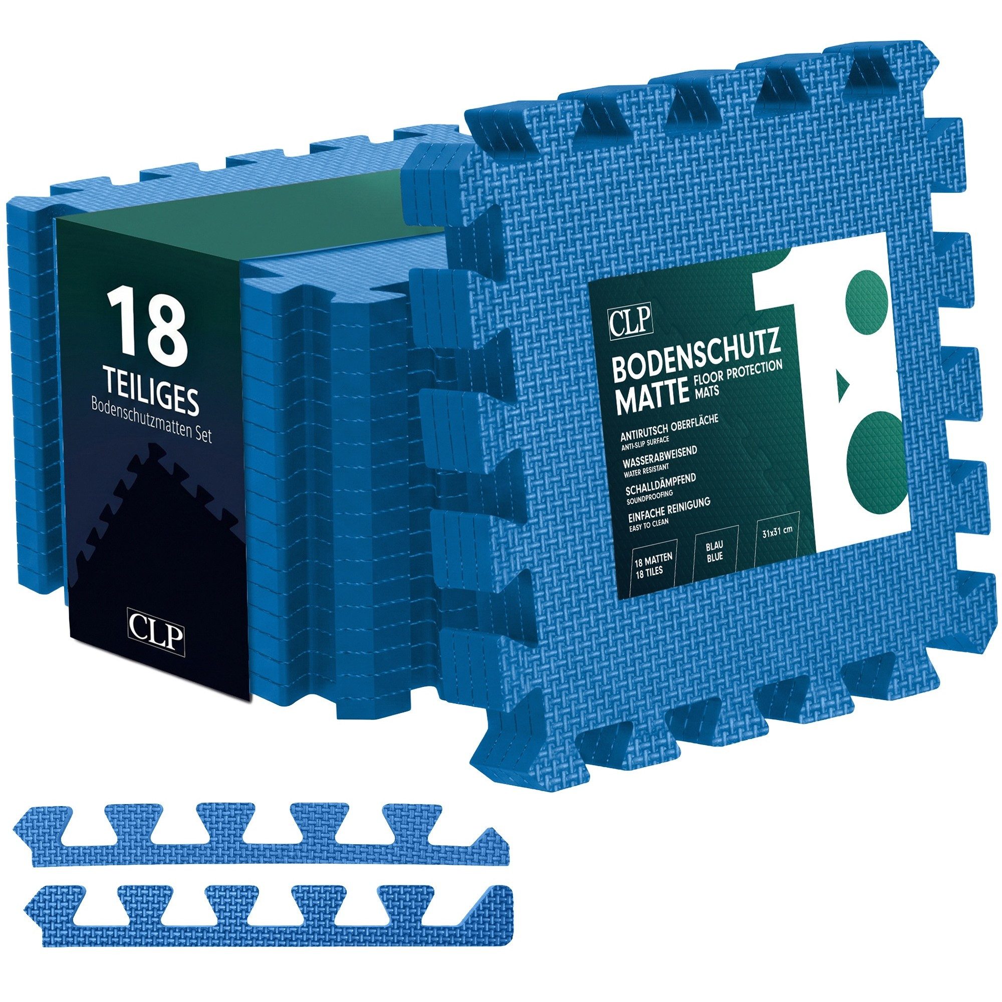 CLP Bodenschutzmatte Puzzlematte Fitnessmatte Trainingsmatte, Spar-Set, 18-St., 31 x 31 cm rutschfest, rutschfest, schalldämpfend, wasserabweisend, 1,2 cm