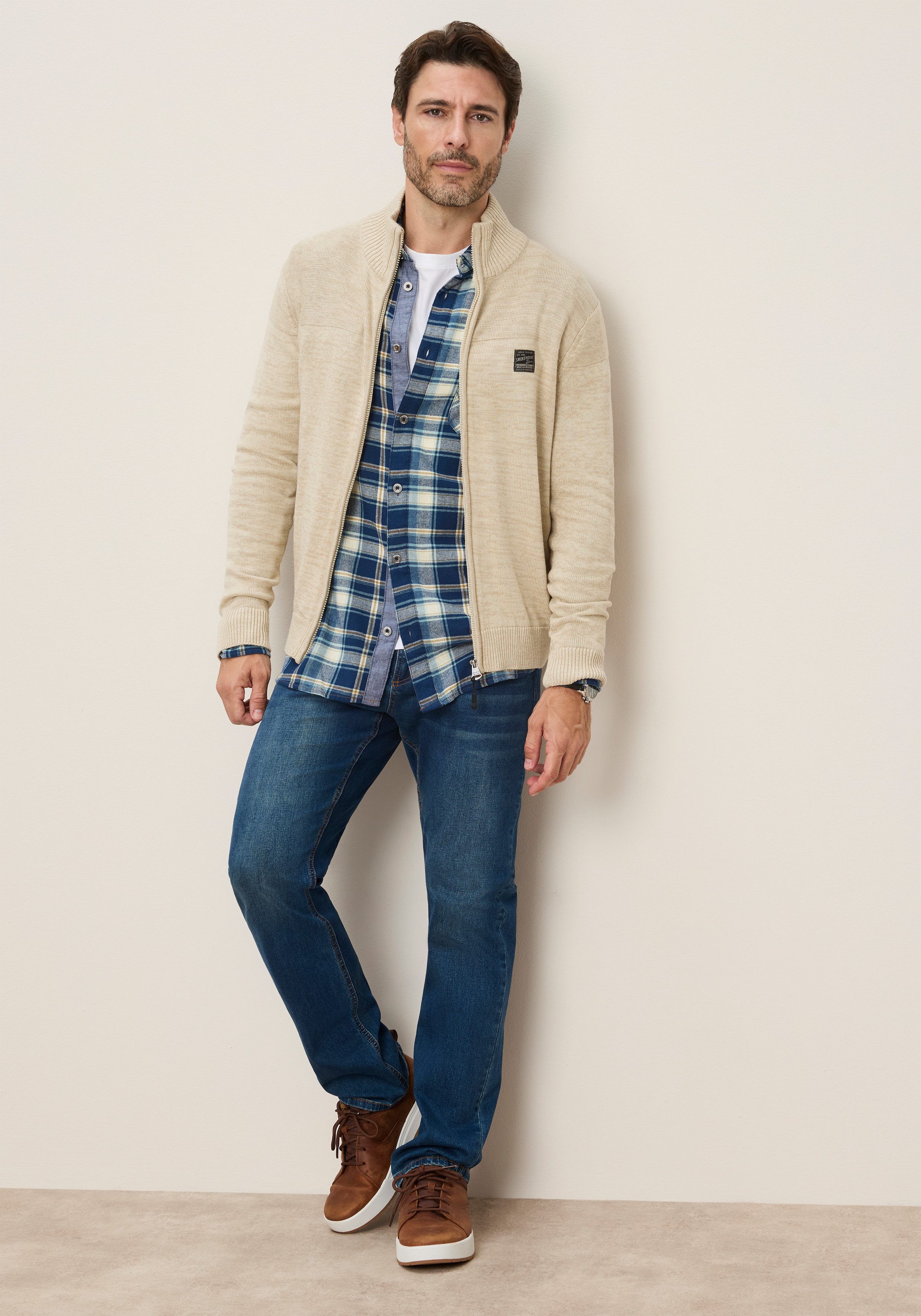 Man's World Strickjacke Neue Kollektion! Highlight 2 Strickstrukturen Regular Fit, mit melierter Optik, mit Stehkragen – Bild 5 von 5