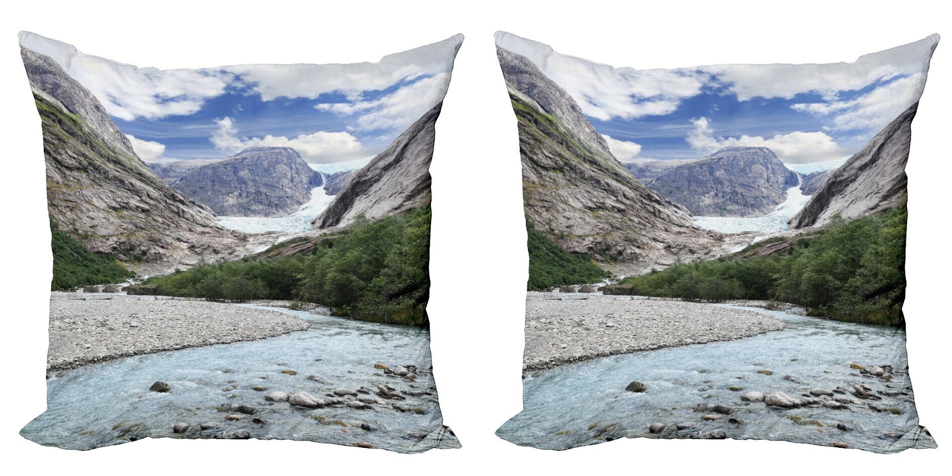 Norwegian Landschaft Modern Stück), Accent Gebirge Fluss Abakuhaus (2 Kissenbezüge Digitaldruck, Doppelseitiger