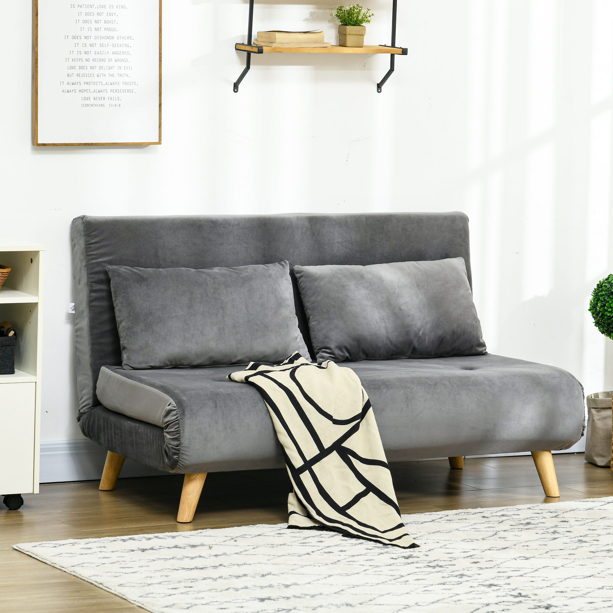HOMCOM Schlafsofa Schlafsessel klappbar mit Bettfunktion, Gästebett in samtoptik, Klappbarer Relaxsessel in Samtoptik 1 Teile, bis 250 kg belastbar, für Wohnzimmer, Grau