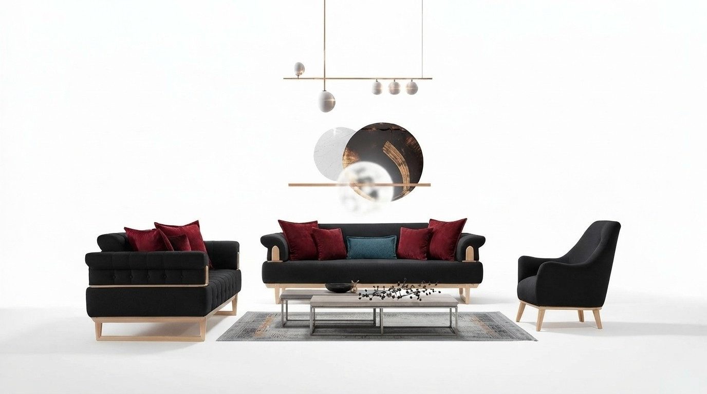 Xlmoebel Polstergarnitur Sofagarnitur 3+3+1 Sitzer mit Holz und Textilbezug, (Sofagarnitur, 3-tlg., 3+3+1 Sitzer), Made in Europa