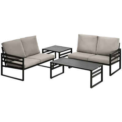 Outsunny Sitzgruppe »2 Sofa, 2 Tische, wetterbeständig, 128 cm x 79 cm x 76,5 cm, Hellgrau + Schwarz«, (Set, 4-tlg., Gartenmöbel-Set), 2 Tische mit 4 Stühlen