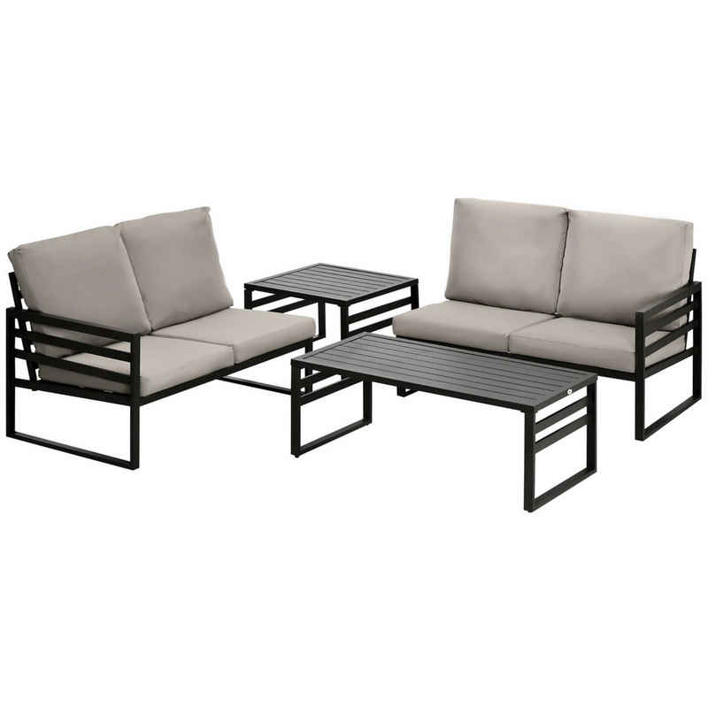 Outsunny Sitzgruppe 2 Sofa, 2 Tische, wetterbeständig, (Set, 4-tlg., Gartenmöbel-Set), 2 Tische mit 4 Stühlen
