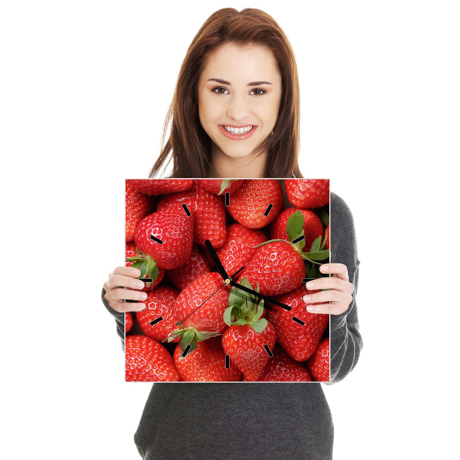 Glasuhr Größe Motiv 30 cm Frische Erdbeeren Wanduhr 30 Wandkunst Wanduhr x mit Primedeco