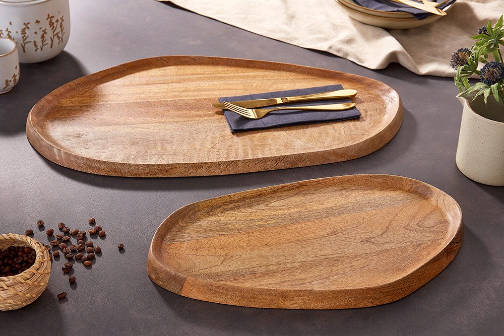 riess-ambiente Dekotablett AMAZONAS 56cm braun - Mango-Massivholz, Unikate, Handarbeit, natural (Set, 2 St), Rundes Ablage-Set - ideal für Wohn- und Esszimmer im Urban Jungle Stil