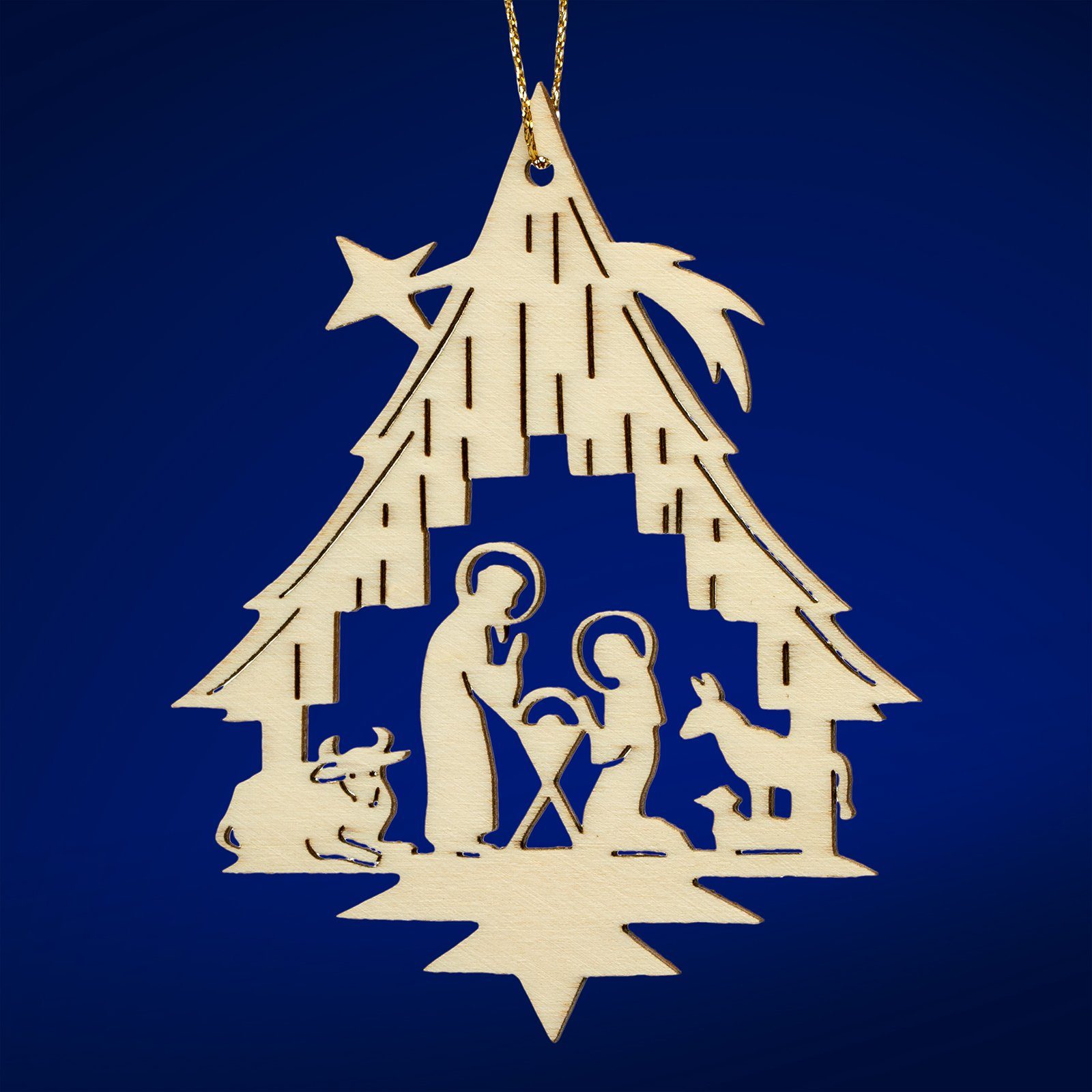 SIKORA Christbaumschmuck BS-LS Traditionelle Filigrane Weihnachtsbaum Anhänger aus Holz - 28 Modelle wählbar HF1 Krippe H 9.8cm Jech Design