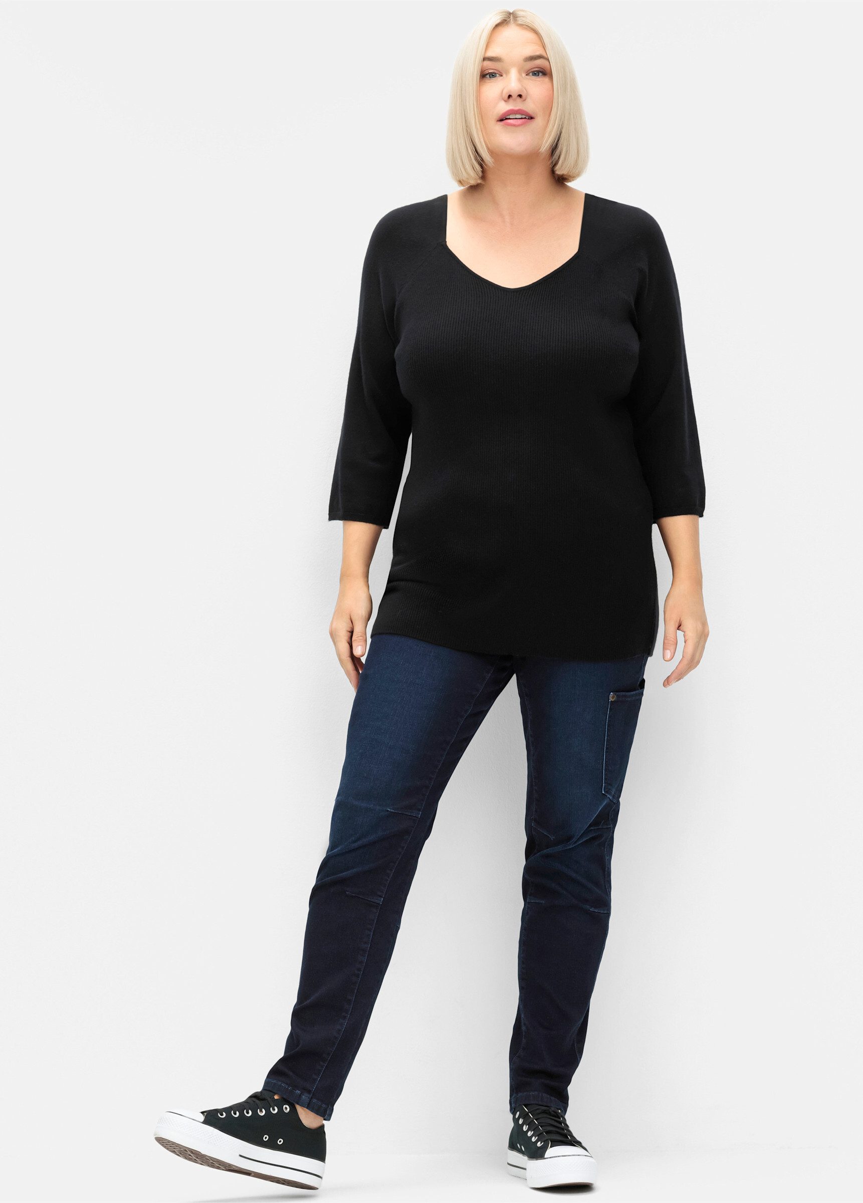 Sheego Strickpullover Pullover . mit V-Ausschnitt, in Rippstruktur günstig online kaufen