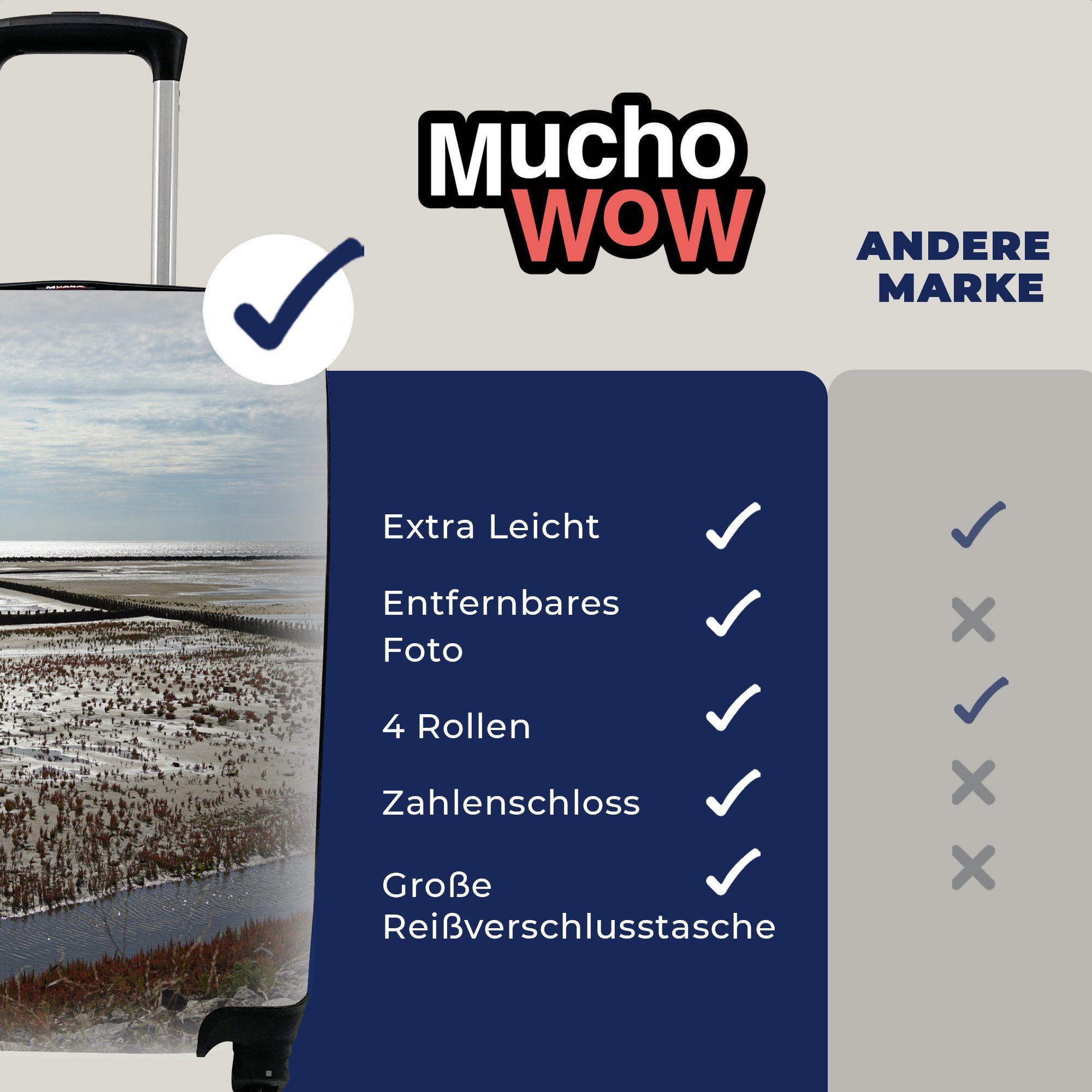 MuchoWow Handgepäckkoffer mit 4 - Ferien, Trolley, Himmel, Handgepäck für Reisekoffer Rollen, rollen, - Meer Sand Reisetasche