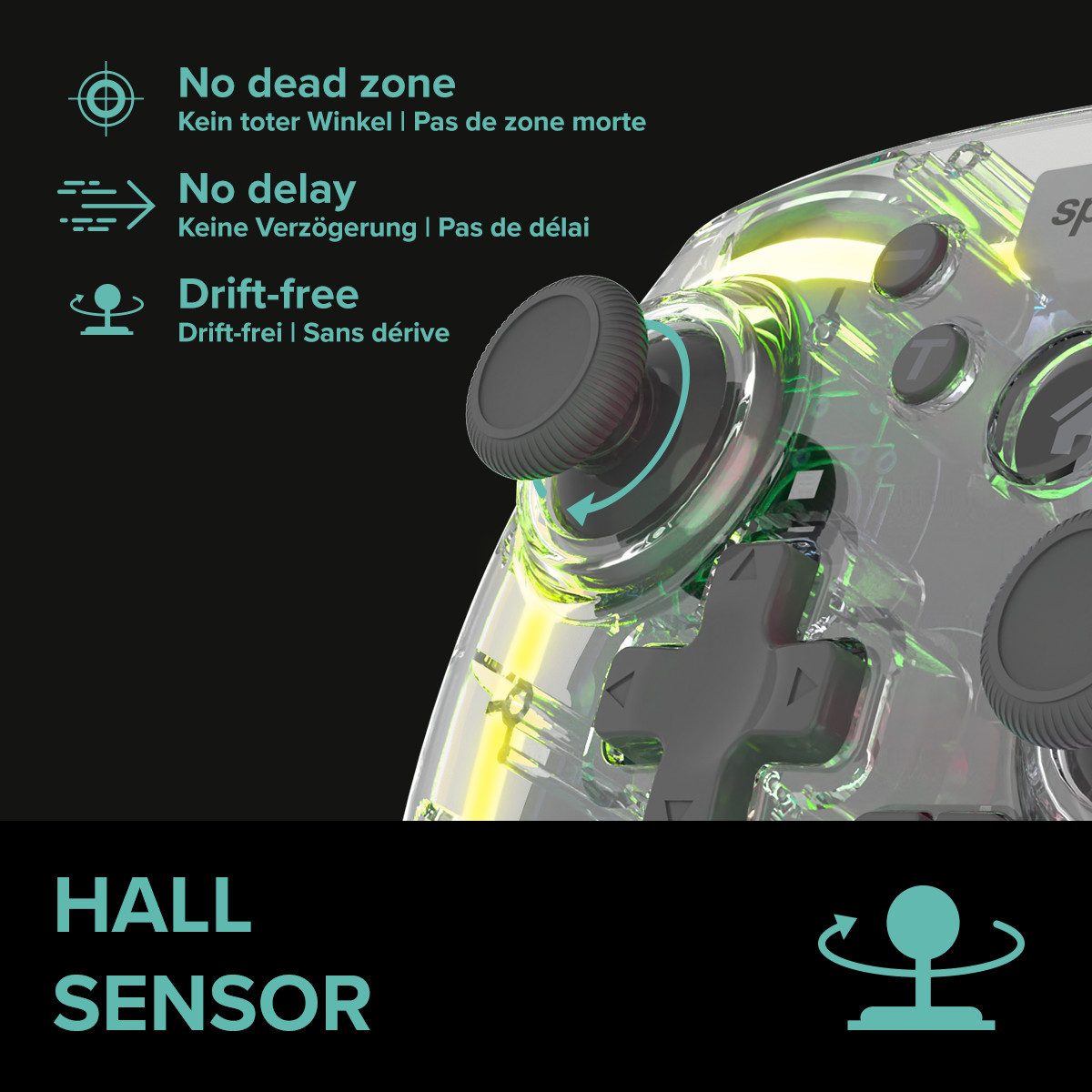 Speedlink RA IT NX RGB Gamepad, kabellos/kabelgebunden, transparent klar, Gaming-Controller