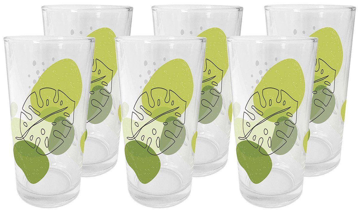 Geda Labels GmbH Gläser-Set 6er Set Blätter, 6-tlg., Glas, Grün, 230 ml, spülmaschinengeeignet