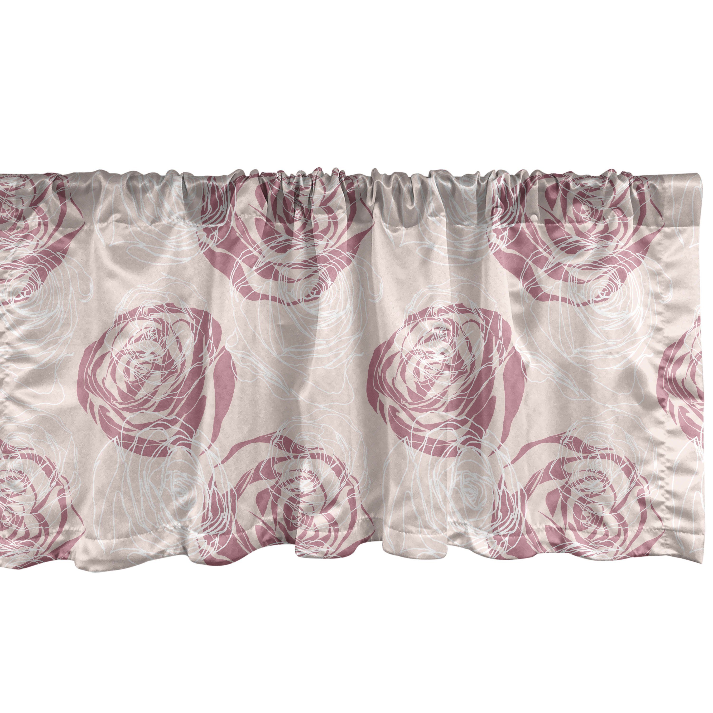 Scheibengardine Vorhang Volant für Küche Abakuhaus, Silhouetten mit Dekor Schlafzimmer Romantisch Rose Microfaser, Pastel Stangentasche