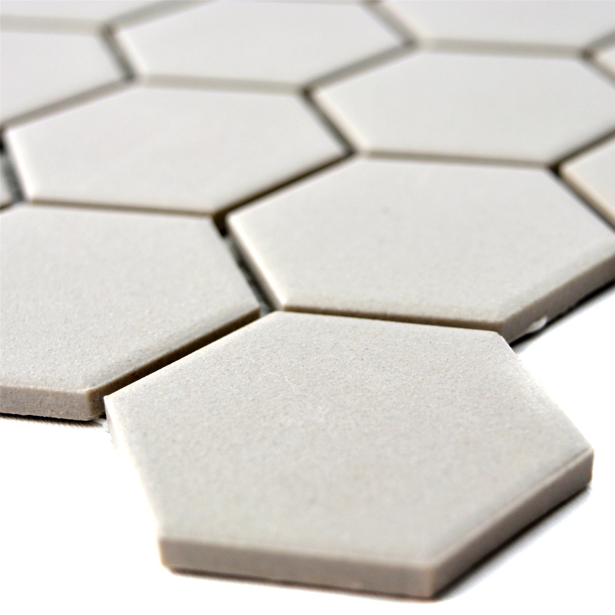 Mosafil Mosaikfliesen Keramik Mosaikfliesen Begomil Hexagon Unglasiert, Keramik 32.500x28.100, hellgrau, Verlegefertig auf ein Netz geklebt - Frostsicher - Wasserfest -