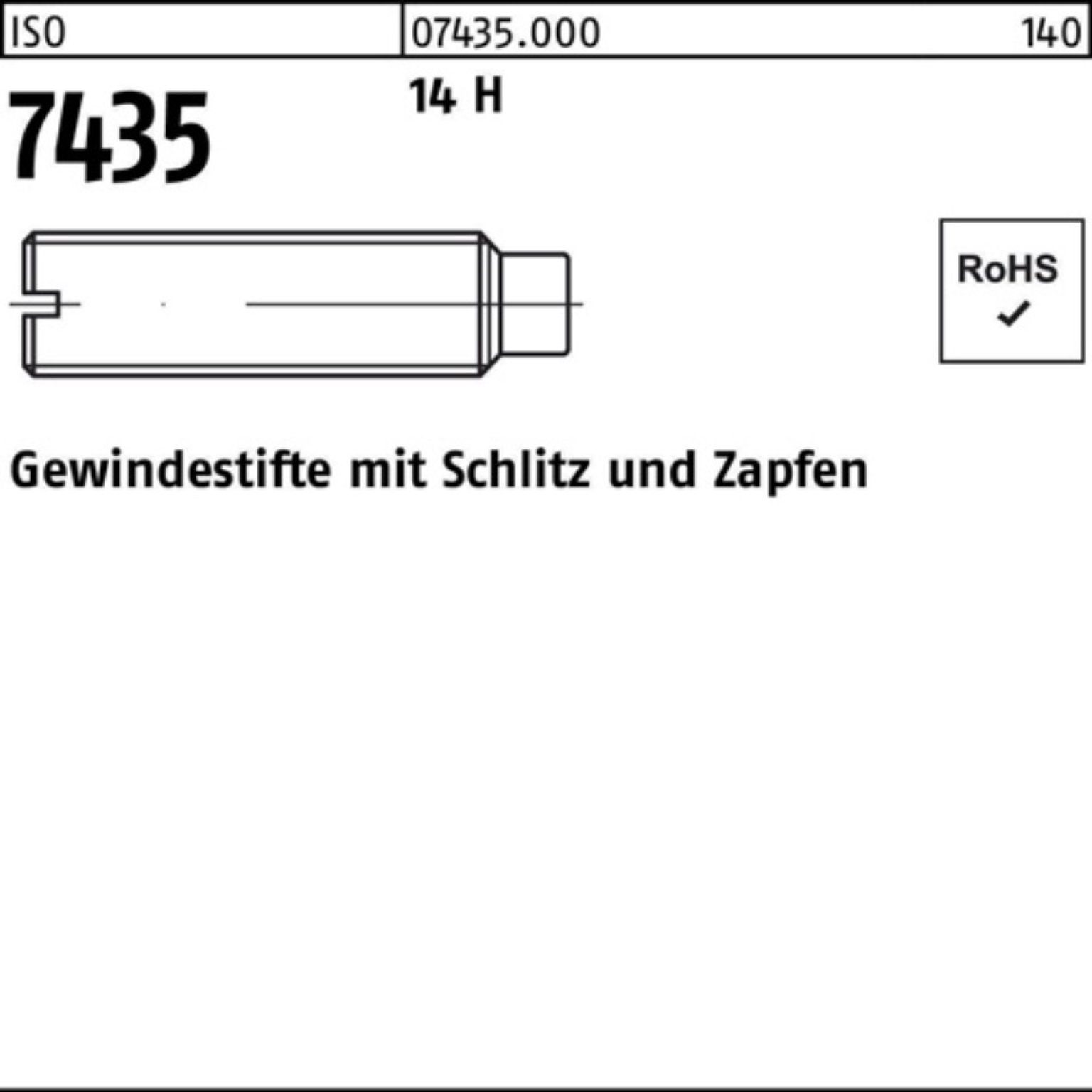 Reyher Gewindebolzen 100er Pack Gewindestift ISO 7435 Schlitz/Zapfen M6x 30 14 H 100 Stück