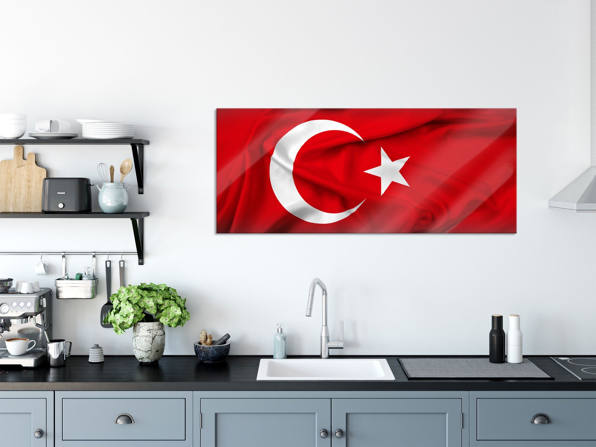 Pixxprint Glasbild Flagge der Türkei, Flagge der Türkei (1 St), Glasbild aus Echtglas, inkl. Aufhängungen und Abstandshalter