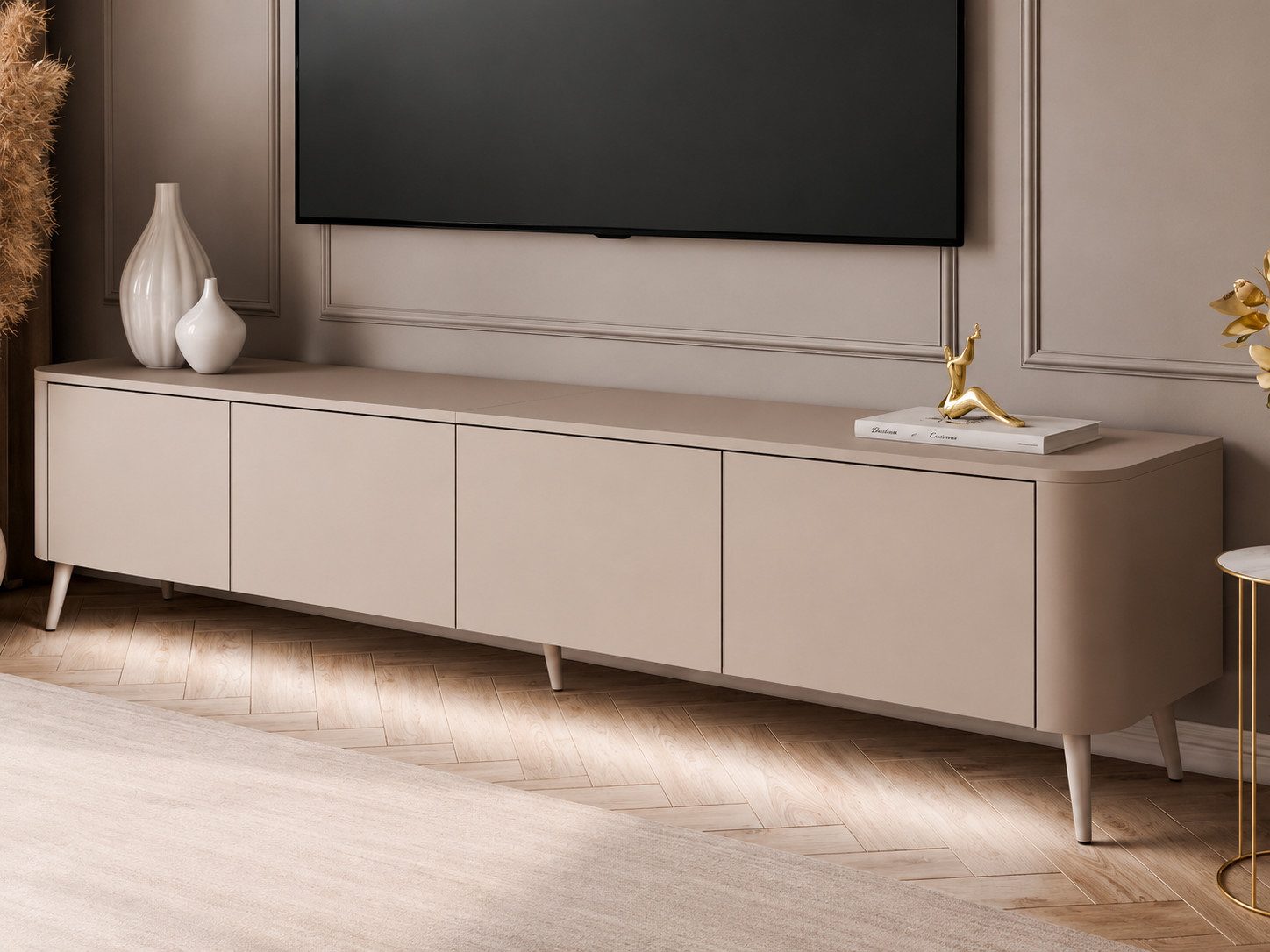 ALLHOUSE24 TV-Schrank LUMINA PUSH TO OPEN mit LED auf Metallfüßen TV Lowboard Gesamtbreite 200 cm