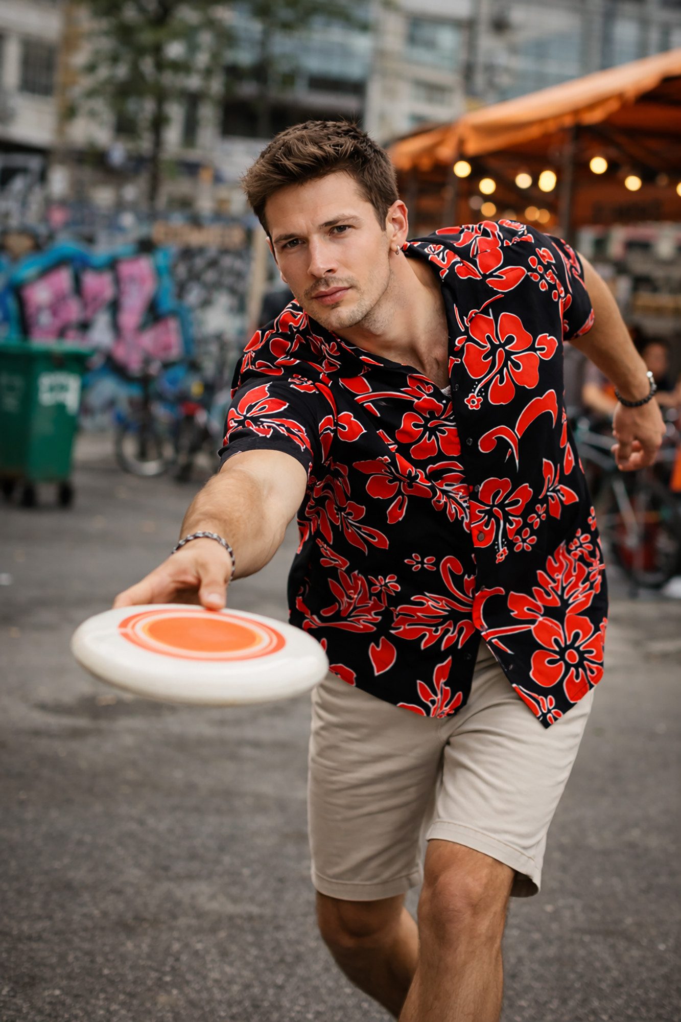 King Kameha Hawaiihemd "Hibiscus" Funky Hawaii-Hemd Herren Kurzarm Front-Tasche Stylish