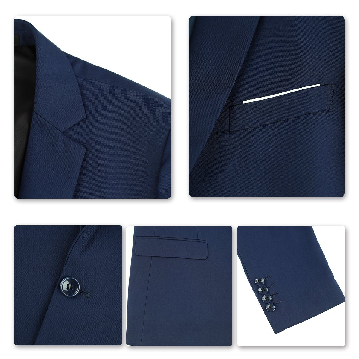 XY05-3P Herrenanzug für Knöpfe tlg, mit 2 Weste Navyblau (3 Sakko Hose) Slim Allthemen & Business Anzug Fit &