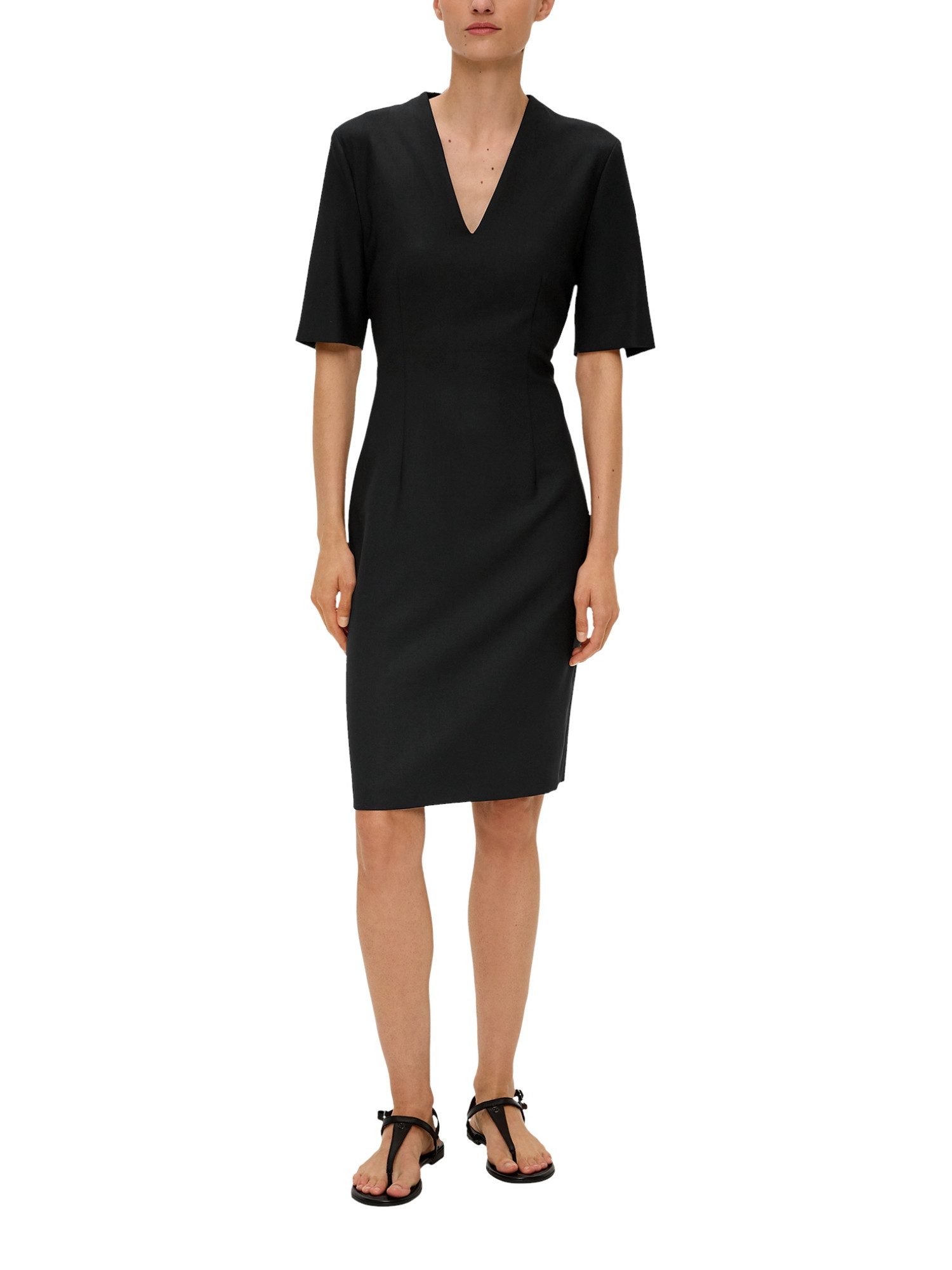 s.Oliver BLACK LABEL Partykleid schwarz,Casual,Viskose,Unifarben,V-Ausschnitt,3/4 Arm,Regular Fit