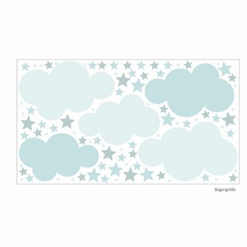 nikima Wandtattoo 138 Wolken, Sterne und Punkte Set blau (PVC-Folie), 87 Stück in 6 vers. Größen