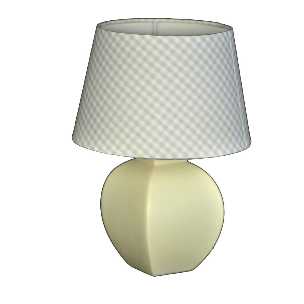 Dirk Davids Leuchten GmbH Tischleuchte Tischleuchte Keramik Vierkant Rund Creme Schirm Hell Grau Kariert 8050