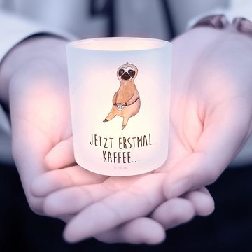 Mr. & Mrs. Panda Windlicht Faultier Kaffee - Transparent - Geschenk, Genießer, Teelichter, Kaffe (1 St), Hochwertiges Material