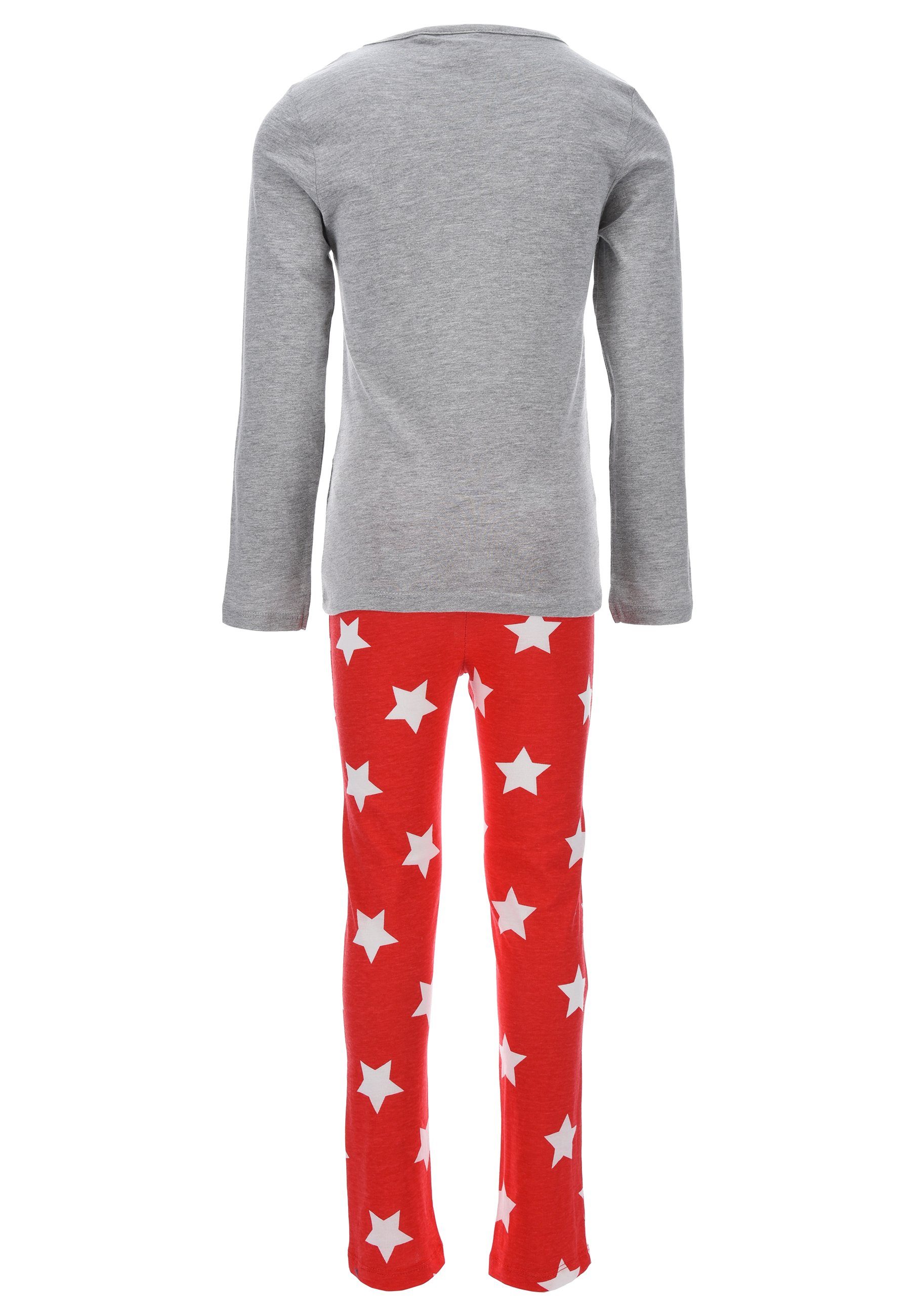 Disney Maus Schlaf-Hose tlg) Schlafanzug Minnie Pyjama Langarm Mouse (2 Mädchen Schlafanzug Kinder Kinder Shirt + Mini Grau