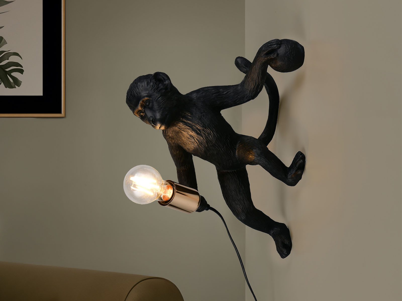 Reality Leuchten LED Wandleuchte, Dimmfunktion, LED wechselbar, warmweiß, Wandlampe innen mit Kabel & Stecker besondere Affenlampe, Höhe 36,5cm